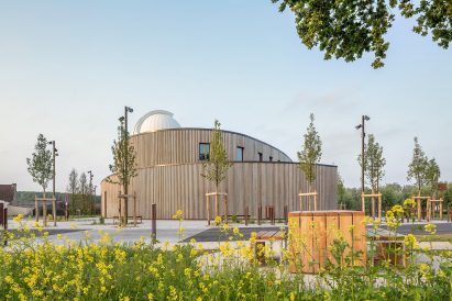 Planetarium with wooden walls