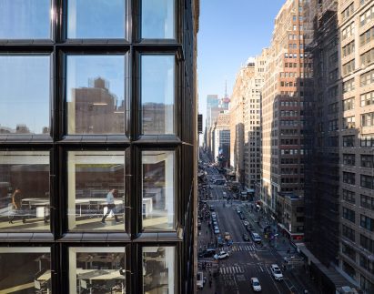 Black terracotta clad office building