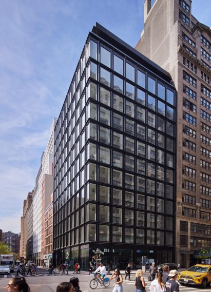 Black terracotta clad office building