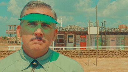 Actor Steve Carrell in a desert in Wes Anderson's Asteroid City