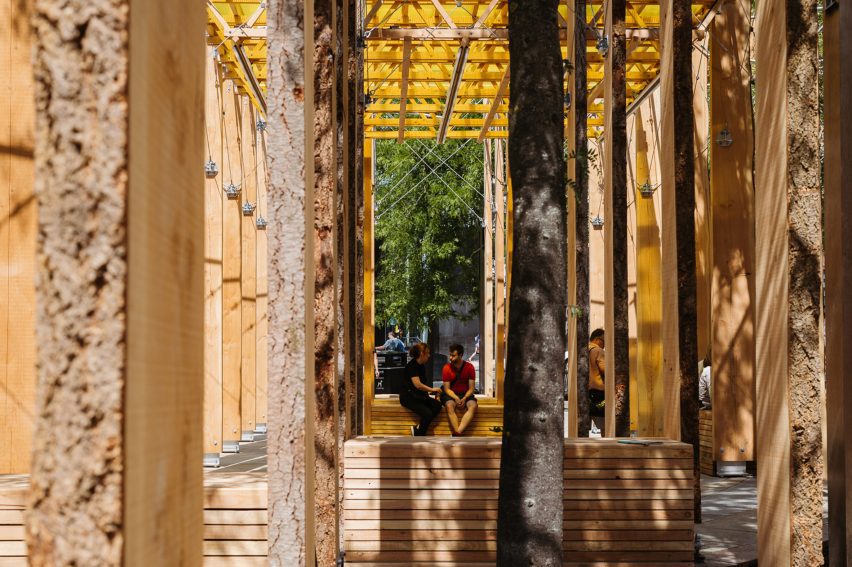 People sat at centre of Studio Bark installation Leeds