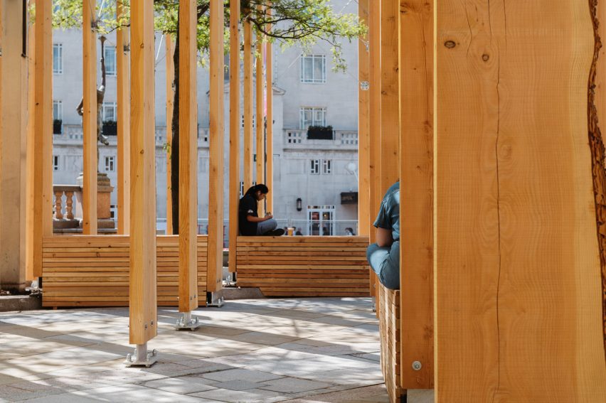 People sat on Making A Stand installation in Leeds