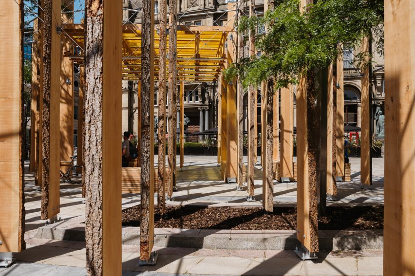 Contrast between rough and smooth texture of wood in Making A Stand installation