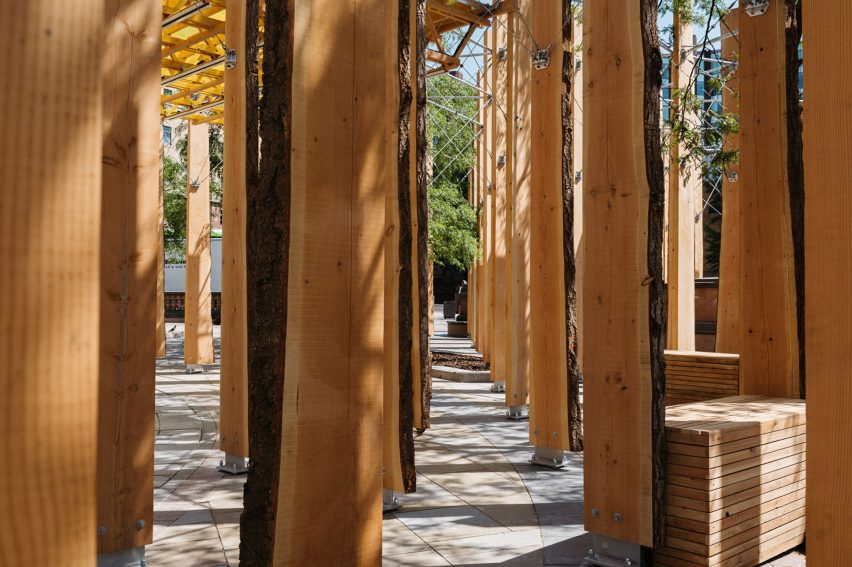 Wooden beams Making A Stand installation
