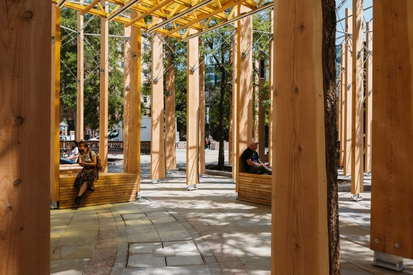 People interacting with Making A Stand installation in Leeds