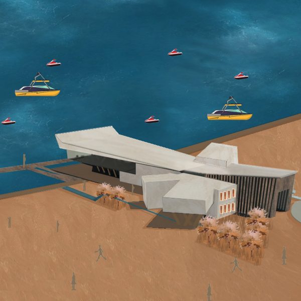 Visualisation of a historical journey museum situated along a body of water