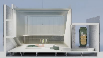 Architectural model of immersive car exhibition building