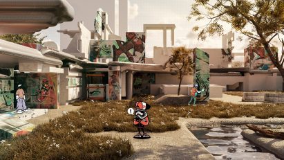 Architectural model of reimagined Vienna's landscape with digital drawings