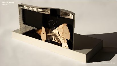 Architectural model of a Formula One racing car exhibition building