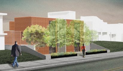 Visualisation showing a home clad in vertical wooden planks