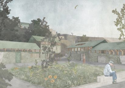Digital illustration of a run down building in the Peak District