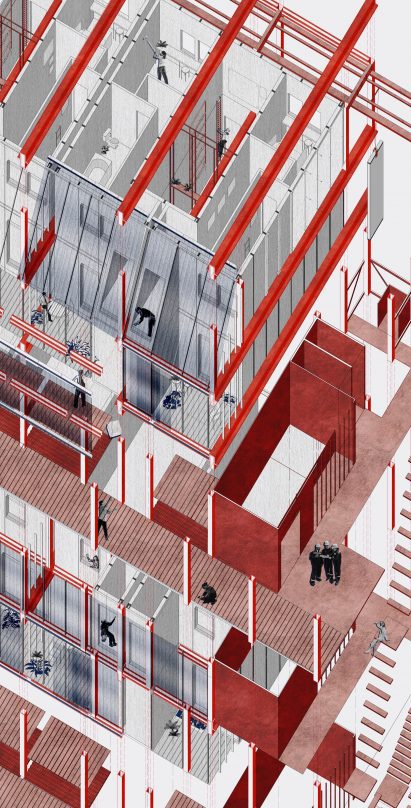 Architectural drawing of a modular residential apartment