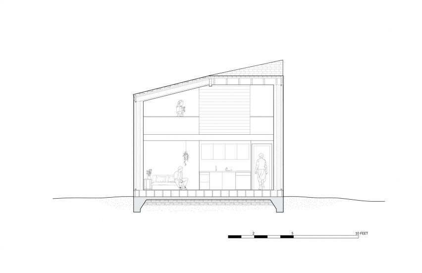 A section cut of a house with two floors