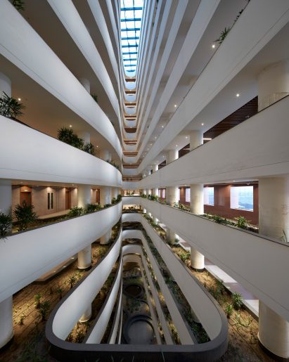 Atrium overlooked by balconies