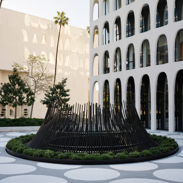 The facade of the Edward Durrell Stone building in Los Angeles