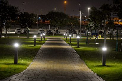 Pavement lit up by lighting design scheme