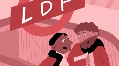Photo of people using the Underground with LDF sign