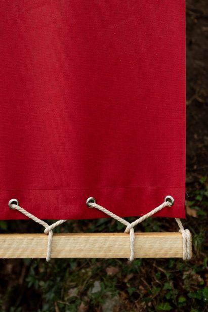 Close up of red rooftop vinyl material