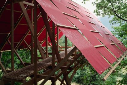 Pavilion with red-vinyl roof