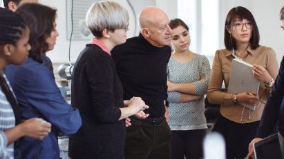Norman foster with students