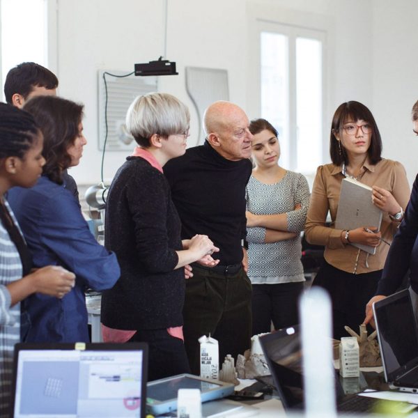 Norman foster with students
