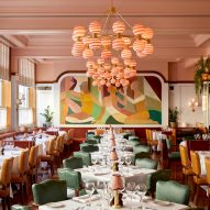 Interior of the restaurant, featuring glass sweet-like chandelier