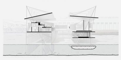 Sectional visualisation showing pier-like theatre