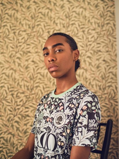 Model wearing the William Morris football shirt