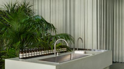 Odami creates textured minty interior for Aesop Palisades Village store