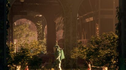 Render of plants taking over a city