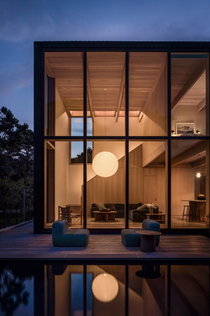 Beach house living room with a paper lamp