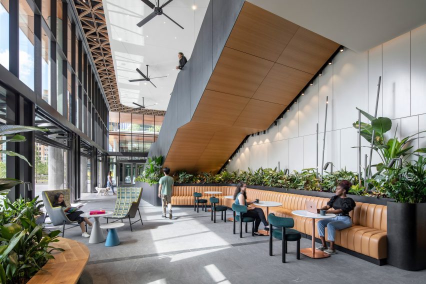 A seating area in Amazon lobby