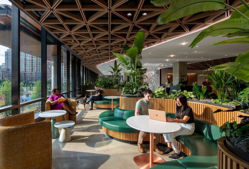 A seating area in Amazon lobby