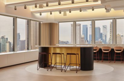 Workstation/bar in front of large windows