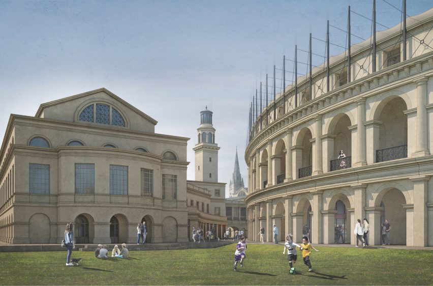 Close-up of stadium by Apollodorus Architecture