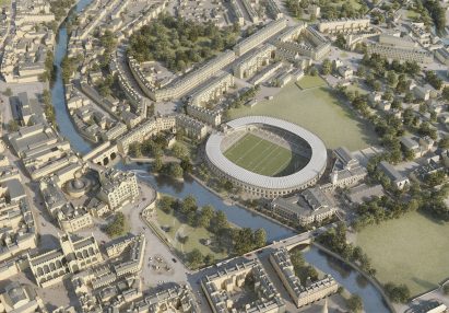 Bird's eye view of Bath Rugby stadium