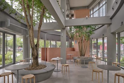 Atrium of coffee shop in Qiantan