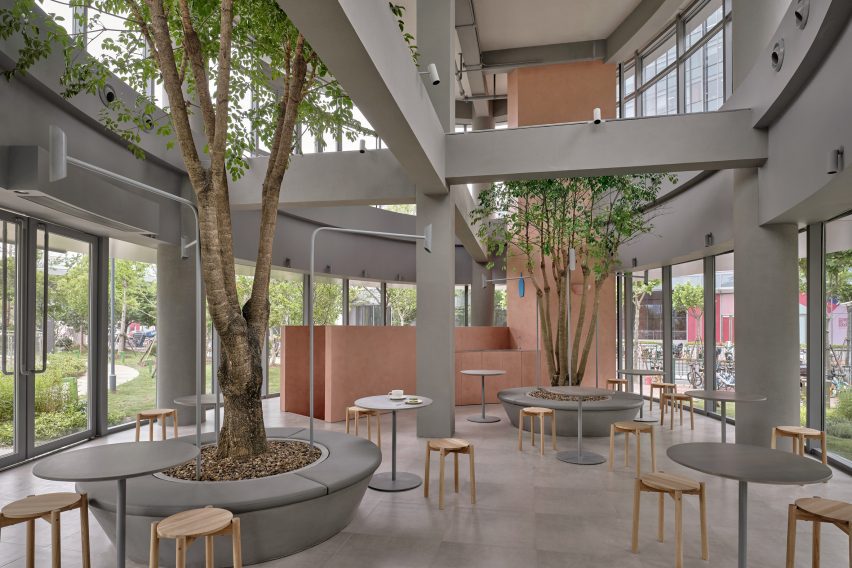 Atrium of coffee shop in Qiantan