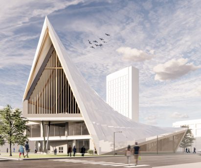 Visualisation of a study centre with tile roof
