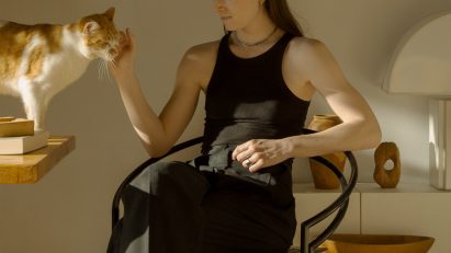 Designer Charlotte Taylor in her apartment