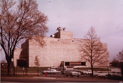 Rectilinear concrete building from the 1950s
