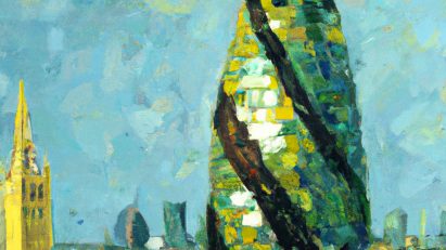 Foster + Partners's Gherkin in the style of Van Gogh by DALL-E 2