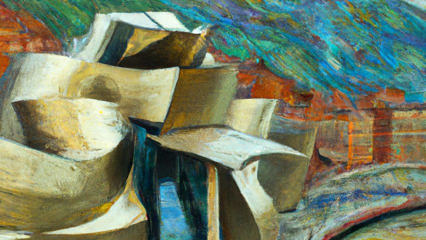 Gehry's Guggenheim Museum Bilbao as a Van Gogh painting by DALL-E 2