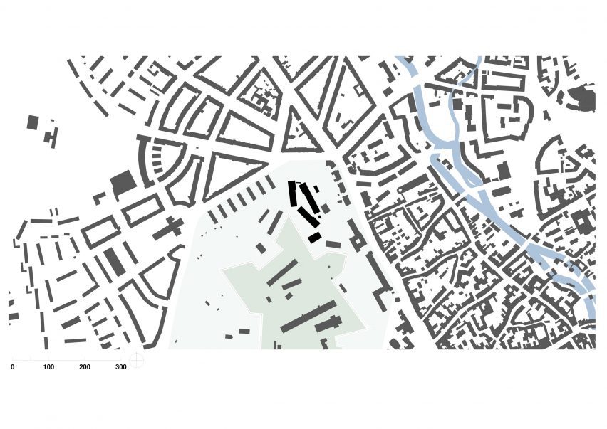 Site plan of a multi-generational housing scheme in Germany by Dorschner Kahl Architects and Heine Mildner Architects