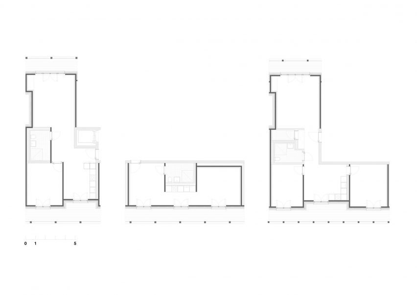 Flat plans in a multi-generational housing scheme in Germany by Dorschner Kahl Architects and Heine Mildner Architects