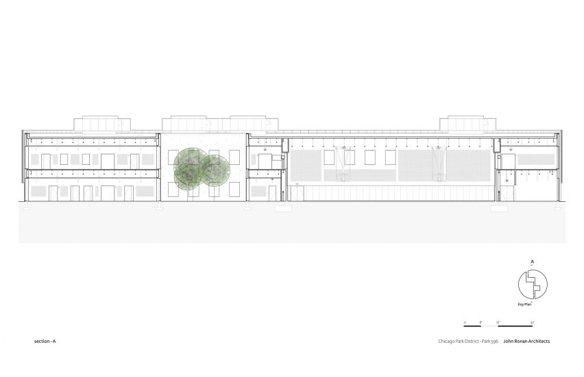 Section drawing of the Chicago Park District Headquarters by John Ronan Architects