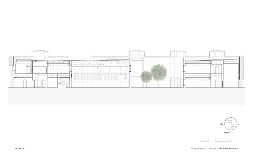 Section drawing of the Chicago Park District Headquarters by John Ronan Architects