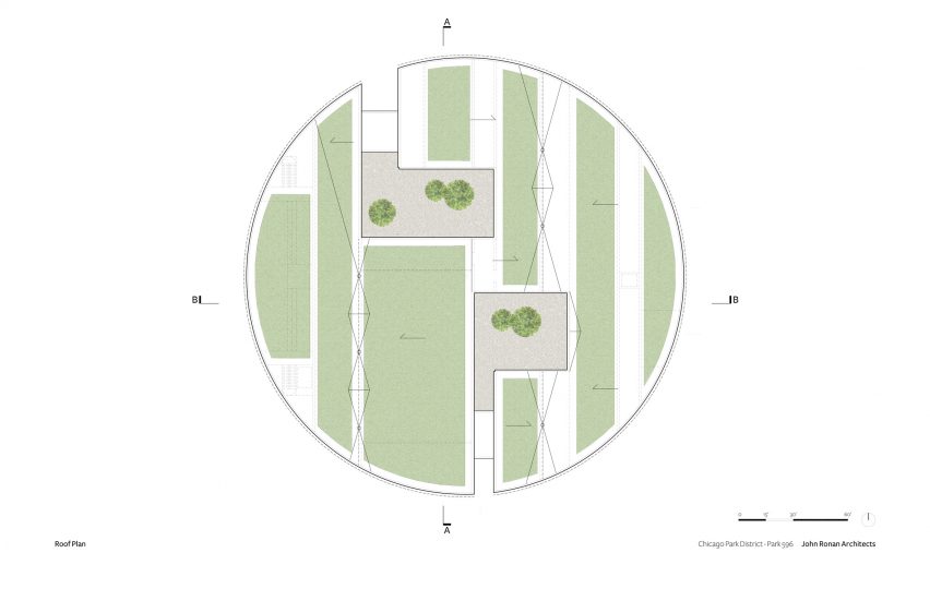 Roof plan of the Chicago Park District Headquarters by John Ronan Architects
