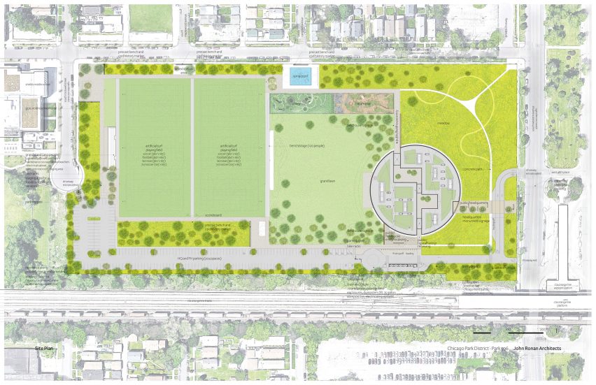 Site plan of the Chicago Park District Headquarters by John Ronan Architects