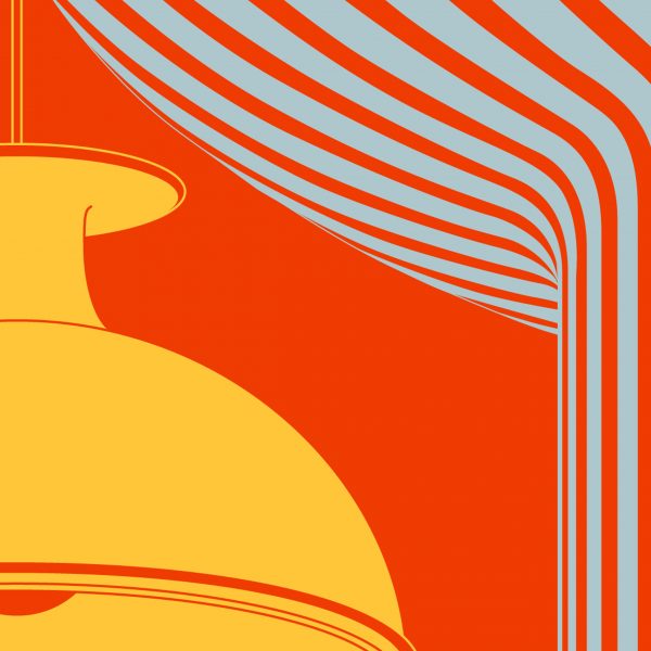 Graphic with yellow lamp on red background